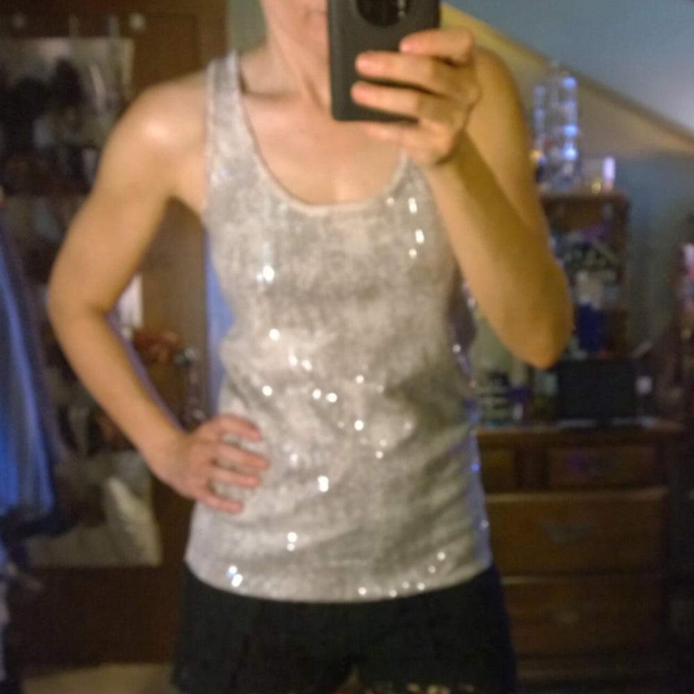 Anne Taylor Shimmery Sequin Nude Tones Tank!
